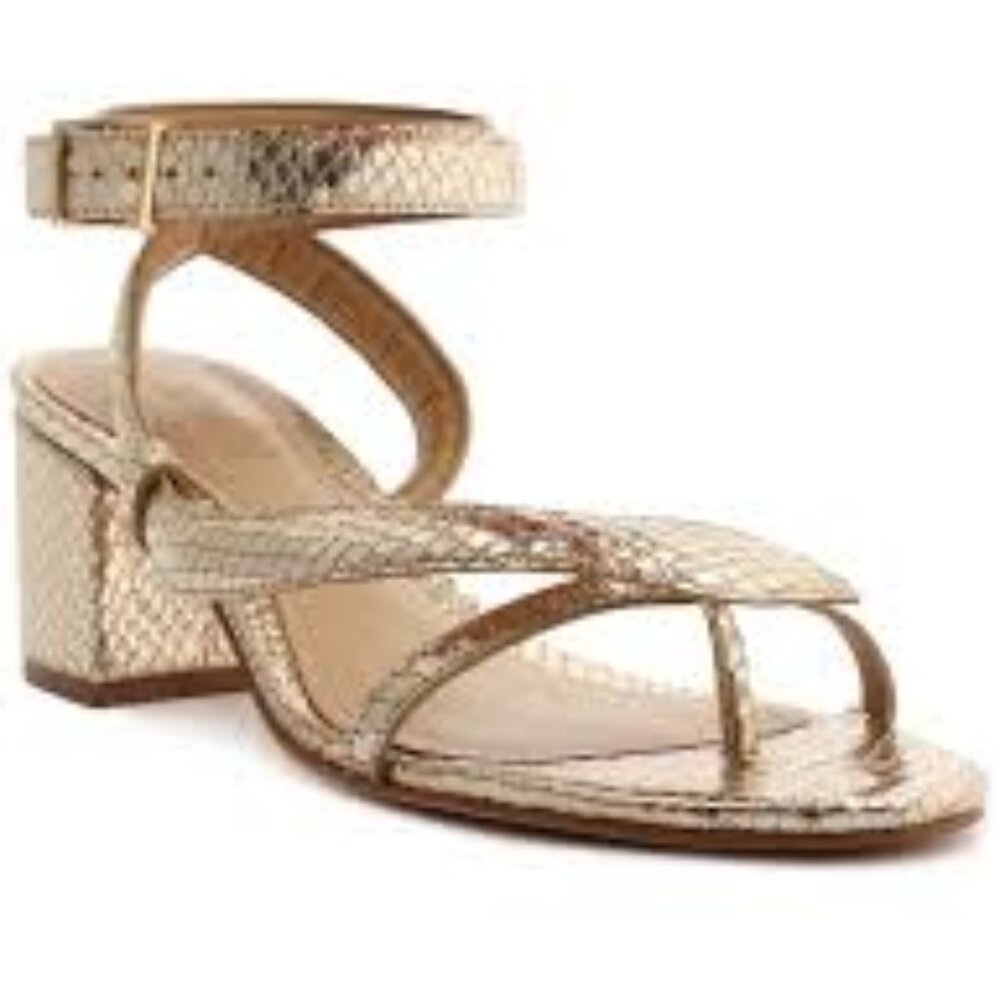 SCHUTZ Courtney Mid Block Heels - Gold Snake - Size 9